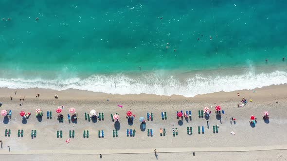 Sandy Beach Top View. Aerial View From Flying Drone