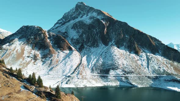 Footage of mountain and lake below it