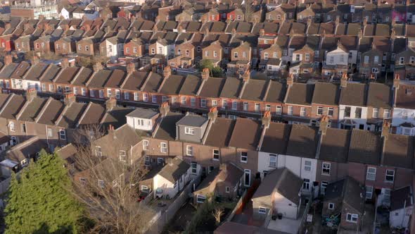 Terraced Working Class Housing in Luton Aerial View at Sunset