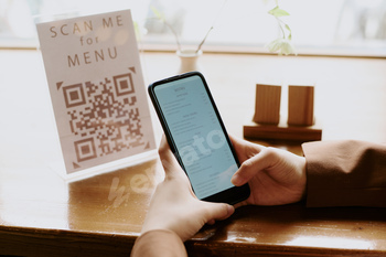 Scanning Menu QR Code in Restaurant with Smartphone