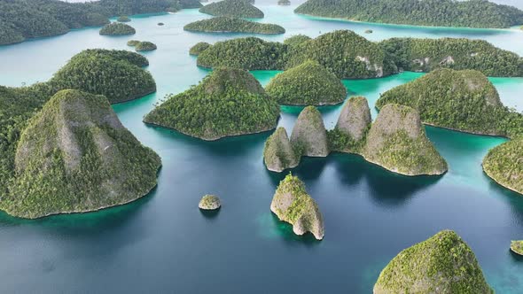 Aerial view of  Wajag Islands archipelago, Raja Ampat, West Papua, Indonesia.