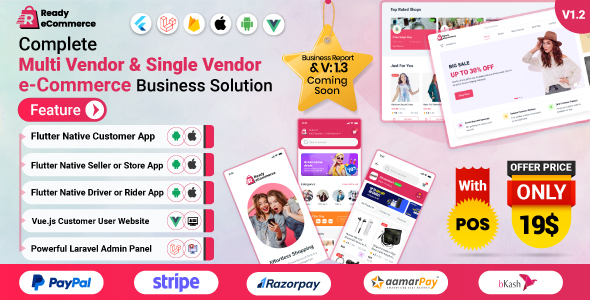 Ready ecommerce - Complete Multi Vendor e-Commerce Mobile App, Customer Website with Store POS