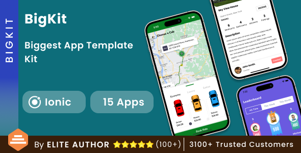 Ionic UI KIT | BigKit - Biggest Ionic App Template Kit - 15 Apps
