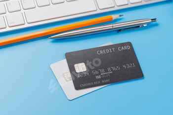 Credit cards on office table