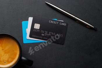 Black credit card on office table