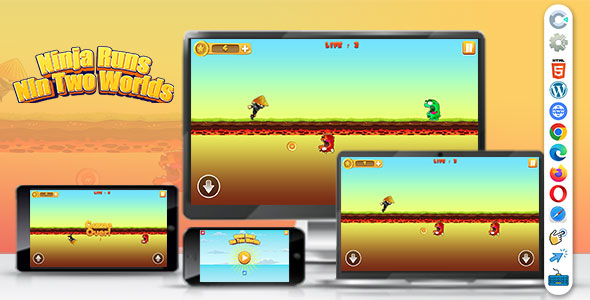 Ninja Runs In Two Worlds ( Construct | C3P | CAPX | HTML5 ) Endless Game