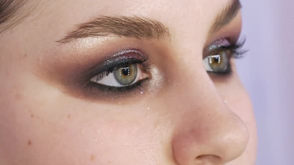 Beautiful Expressive Eyes of a Young Female Model with Bright Smoky Eyes Makeup