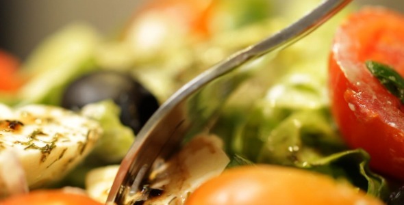 Eating Greek Salad Macro Close Up