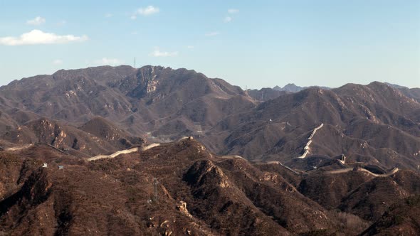 Long Chinese Great Wall on Brown Hilly Landscape Timelapse