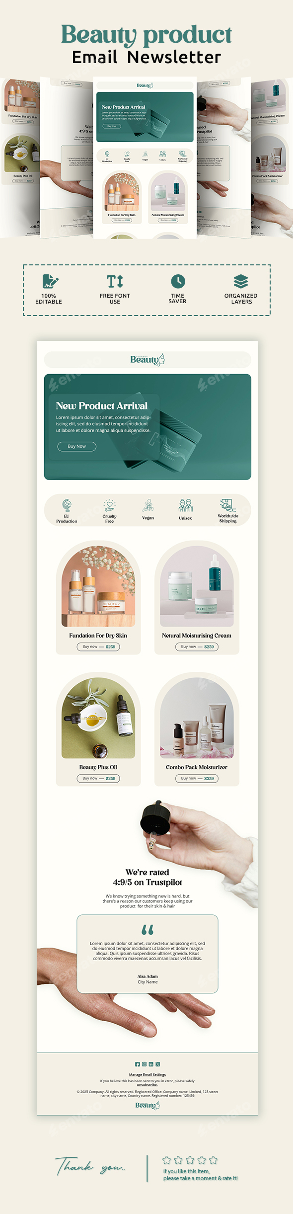 Beauty Care Products Email Newsletter PSD Template