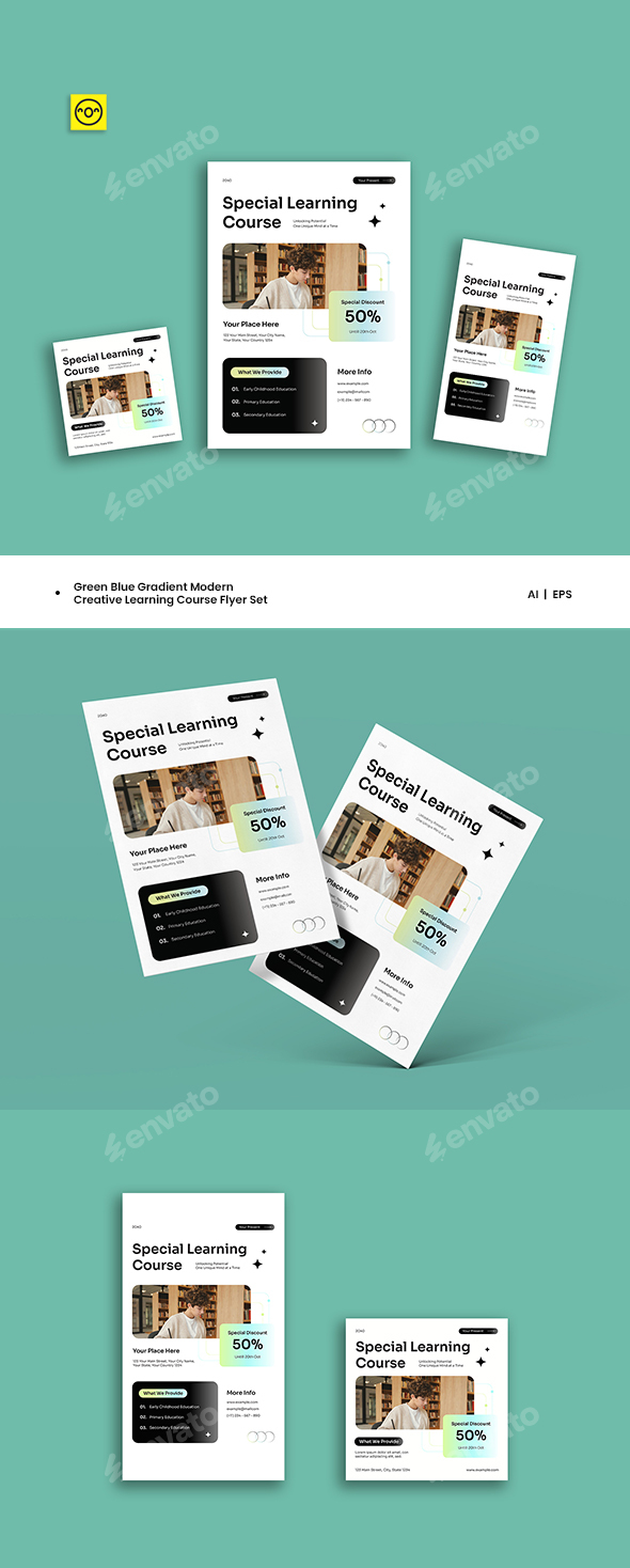 Green Blue Gradient Modern Creative Learning Course Flyer