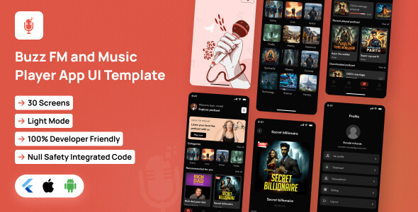 BuzzFM App UI Template | Radio Streaming App Template in Flutter | BuzzAudio App Template