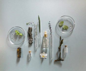 Set of various glassware on table in lab