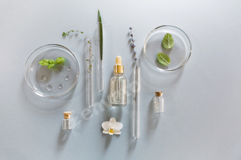 Set of various glassware on table in lab