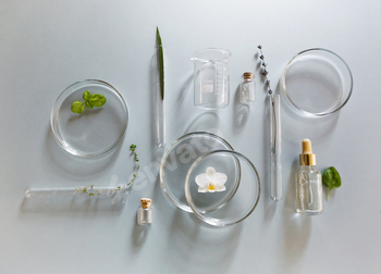 Set of various glassware on table in lab