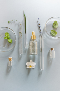 Set of various glassware on table in lab