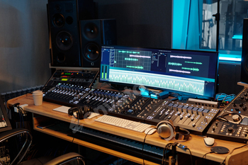 Recording Studio Equipment Featuring Audio Mixing Consoles