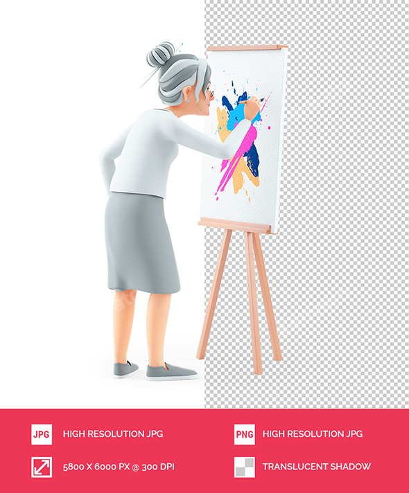 3D Cartoon Granny Painting on Canvas