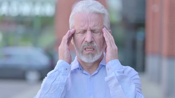 Outdoor Tired Old Man Having Headache