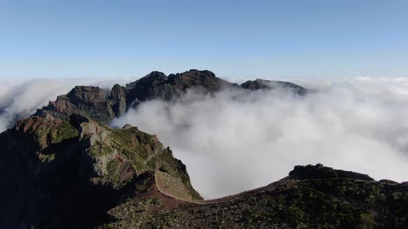 Flying above the clouds at Pico do Arieiro, Madeira, Portugal