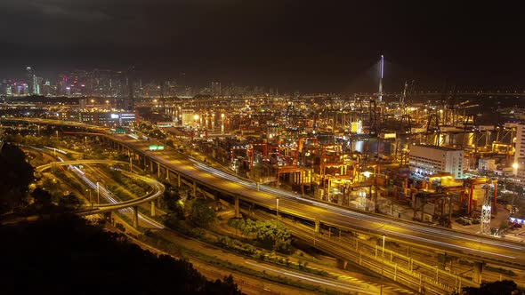 Container Port Hong Kong Overpass Road Near Modern Harbour Cranes