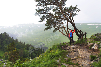 Hiking woman, climber or trail runner in mountains.