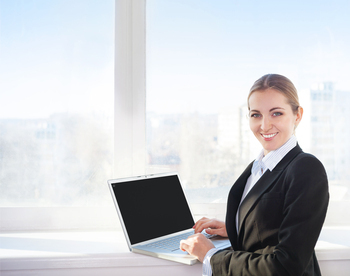 Young pretty business woman with notebook