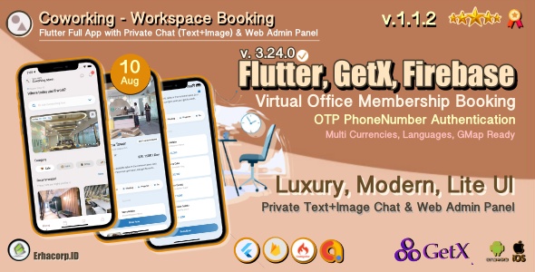Coworking - Workspace Booking Flutter Full App with GetX | Chat | Web Admin Panel | Google Admob