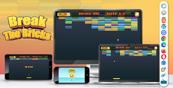 Break The Bricks ( Construct | C3P | CAPX | HTML5 ) Mini Game