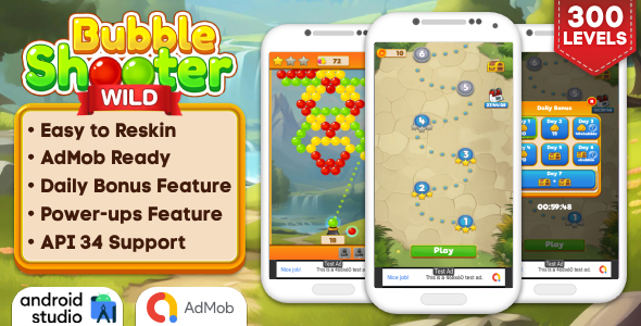 Bubble Shooter Wild - Bubble Shooter Game Android Studio Project with AdMob Ads + Ready to Publish