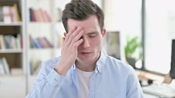 Headache, Tired Young Man Having Pain in Head