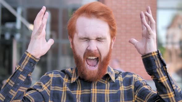 Angry Redhead Beard Young Man Screaming Outdoor