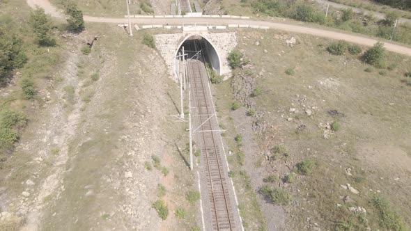 Aerial view of empty Railway bridge in Samtskhe-Javakheti region, Georgia.