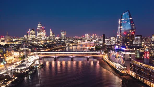 Aerial Night Hyperlapse Footage of City