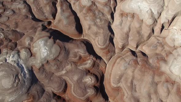 Aerial view looking down at desert landscape