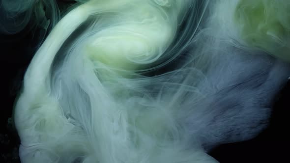 Green and White Ink in water.Creative Slow Motion. On a Black Background