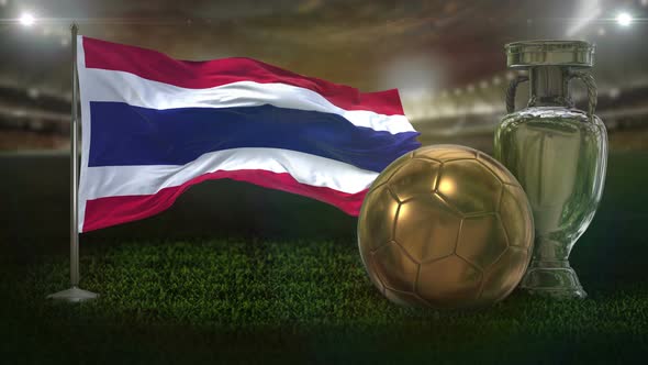 Thailand Flag With Football And Cup Background Loop