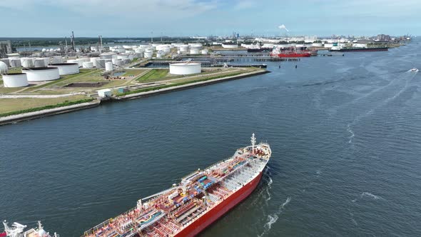 Crude Oil Tanker Ship at a Port Ready to Unload Petrochemicals at a Depot