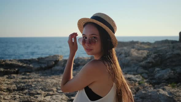 Flirty Girl in Straw Hat Summer Portrait By the Sea / Videohive