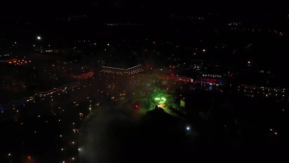 Fireworks in the Night Sky. Aerial View