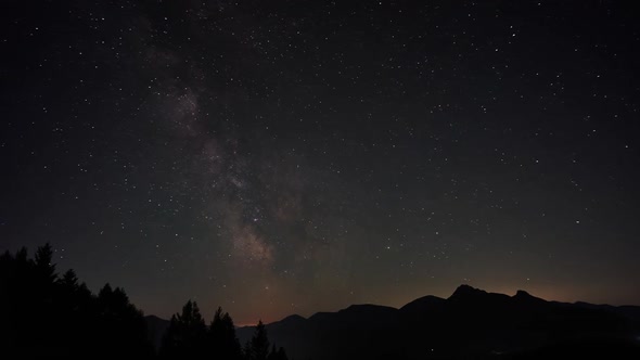 Night sky with milky way, mountains Mountain landscape silulets,
