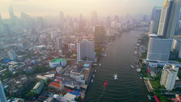 4K : Aerial city view of Bangkok downtown, Flying over Bangkok, Thailand.