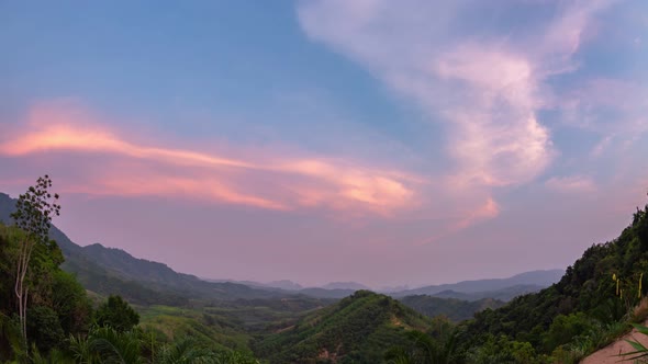 Time Lapse Sunrise Above Phang Nga Valley On Hilltop.