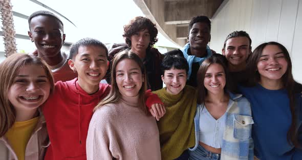 Multiracial young friends having fun smiling on camera outdoor