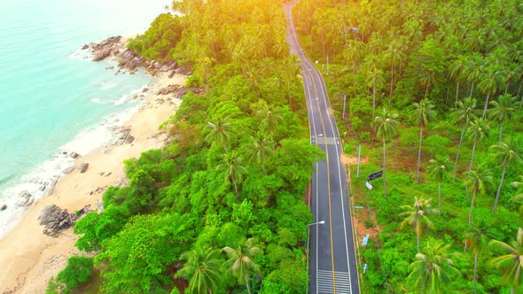 Aerial view from a drone over the beach, Khanom-Sichon viewpoints