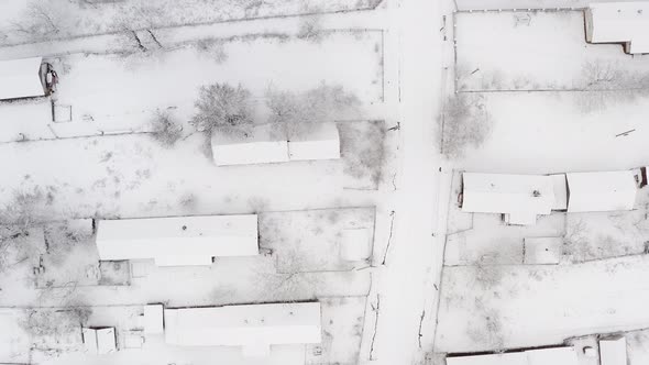 Birds eye view of snow covered village