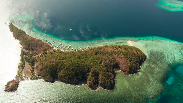 Small Torpical Island with White Sandy Beach, Top View.