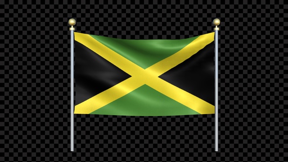 Flag Of Jamaica Waving In Double Pole Looped