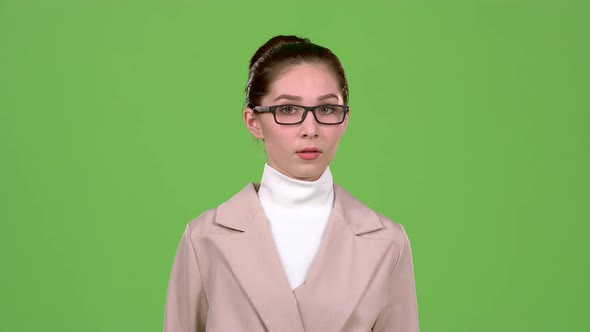 Girl Is Angry with Her Subordinates. Green Screen. Slow Motion