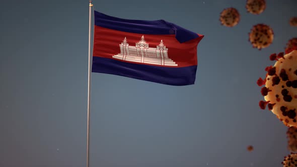 Cambodia Flag With Corona Virus Attack 4K